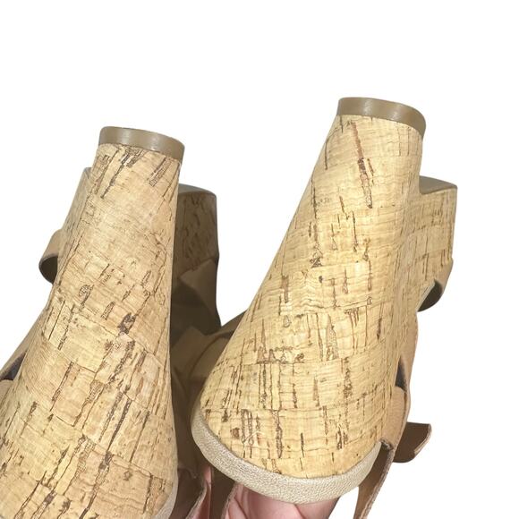 Franco Sarto Beige Leather Wedge Sandals 8.5M Strappy Cork Heel Summer Shoes - Picture 7 of 11